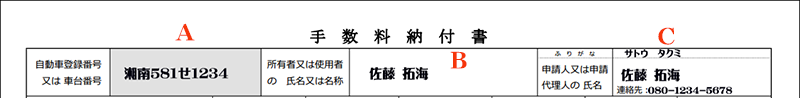 手数料納付書-自動車登録登録番号-氏名又は名称-申請人又は代理人の氏名連絡先解説